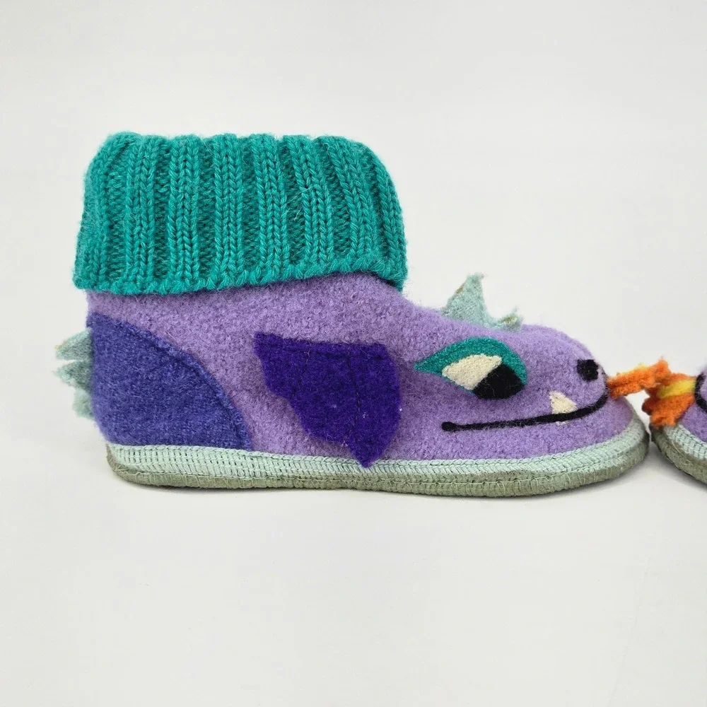 Garnet Hill Haflinger Boiled Wool Dragon Slipper Boots 11 Toddler Kids Pom EUC
